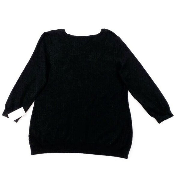 Charter Club Black Sparkling Stripes Embellished 3/4 Sleeve Sweater Womens LP - Picture 7 of 10
